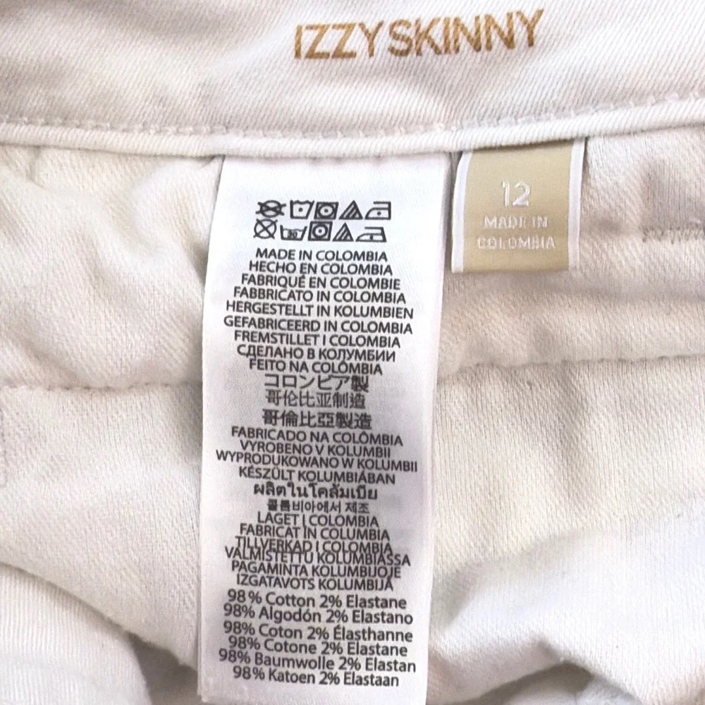 Michael Kors Izzy Skinny White Jeans Womens Size 12 Gold Zip Hardware Stretch
